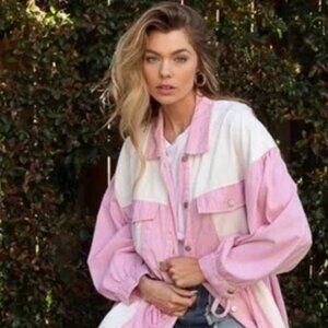POL Pink Colorblock Oversized Shacket Jacket Women’s Sz S Button Up Soft Casual